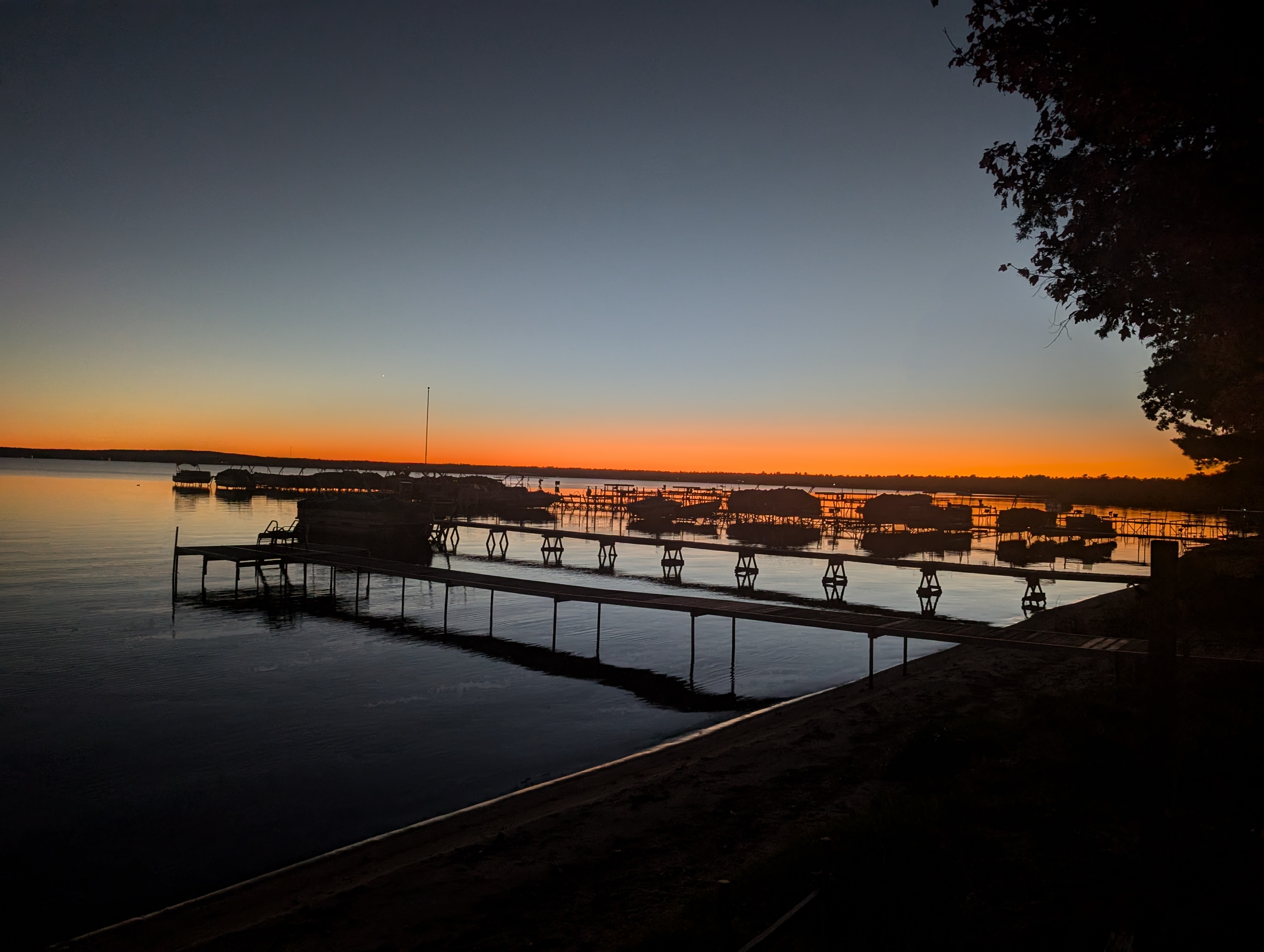 Lake dock at sunset Northern Michigan